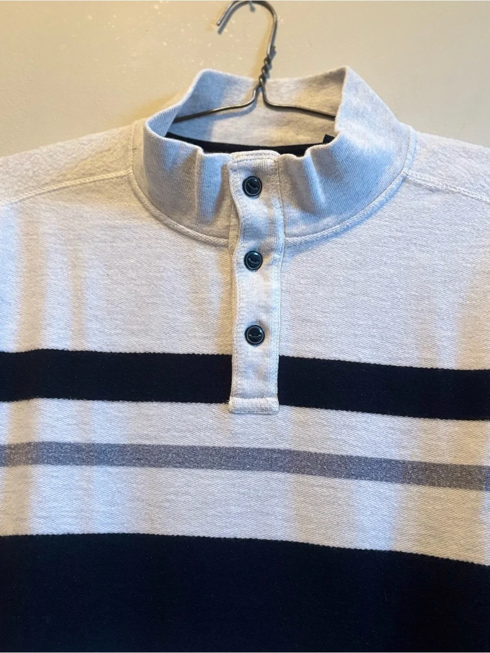 VTG 90s Chaps Cream and Navy Striped Mock Neck Sweater